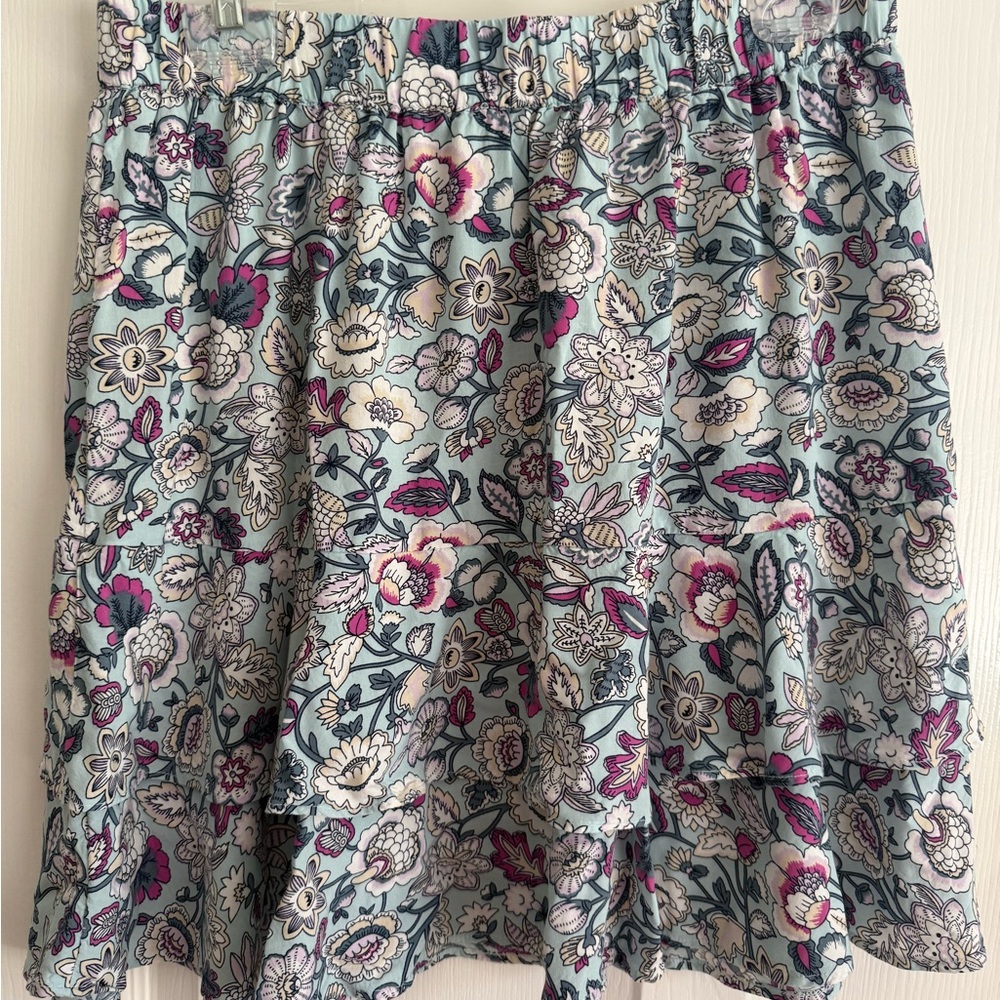 LOFT Blue and Pink Floral A-Line Skirt